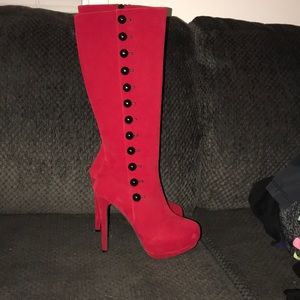 Crape Myrtle Suede Knee High-Heel Boots